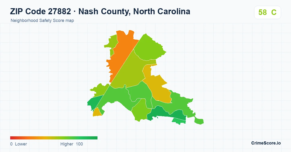 ZIP Code 27882 in Nash County, North Carolina neighborhood Safety Score map