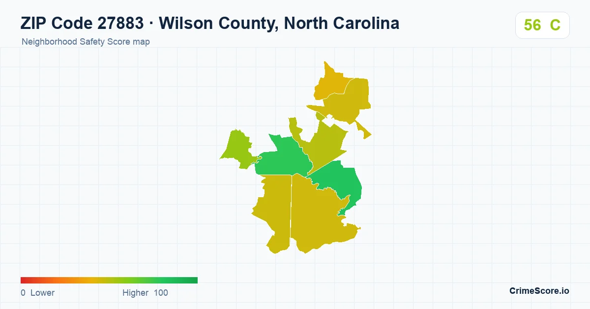 ZIP Code 27883 in Wilson County, North Carolina neighborhood Safety Score map