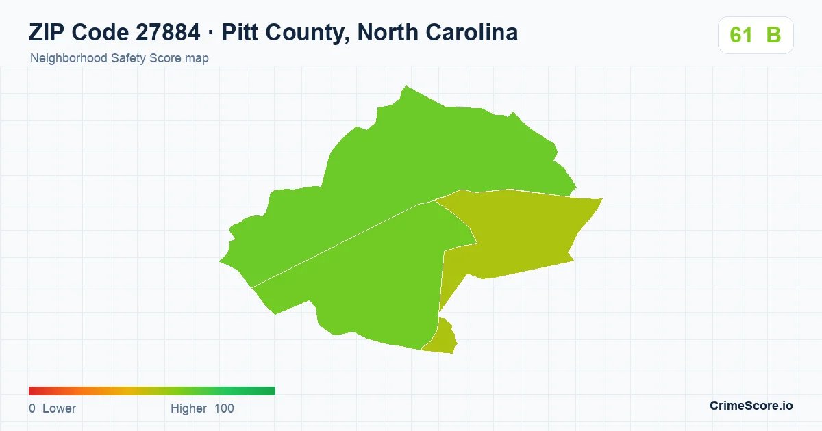 ZIP Code 27884 in Pitt County, North Carolina neighborhood Safety Score map