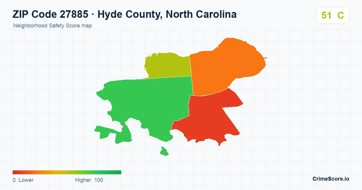 ZIP Code 27885 in Hyde County, North Carolina neighborhood Safety Score map