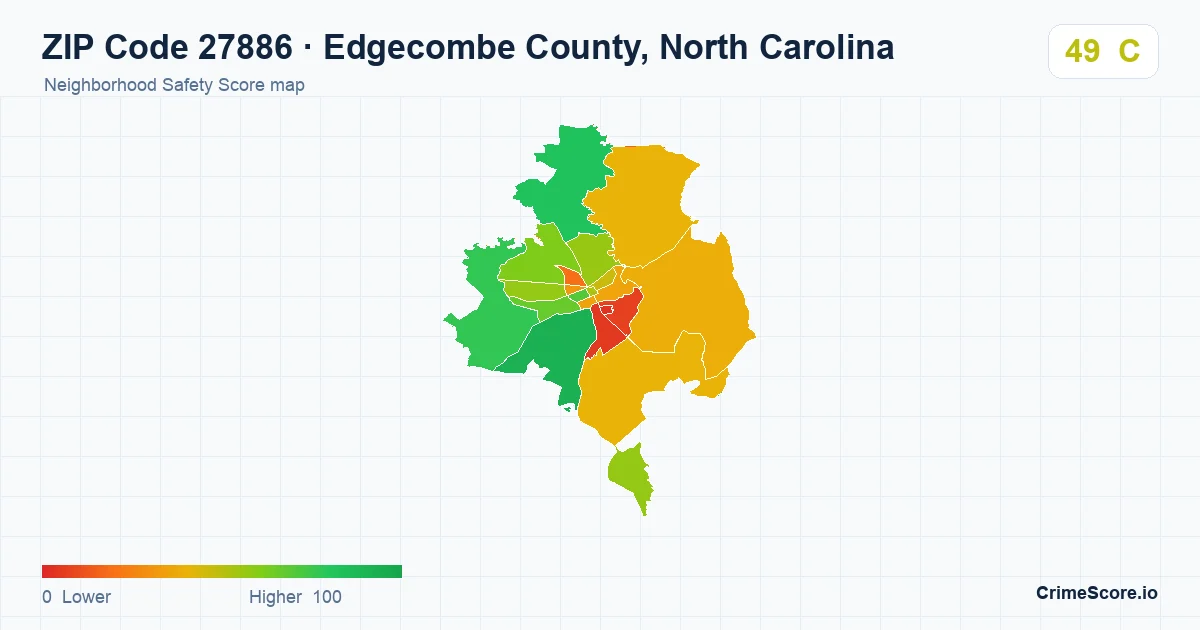 ZIP Code 27886 in Edgecombe County, North Carolina neighborhood Safety Score map