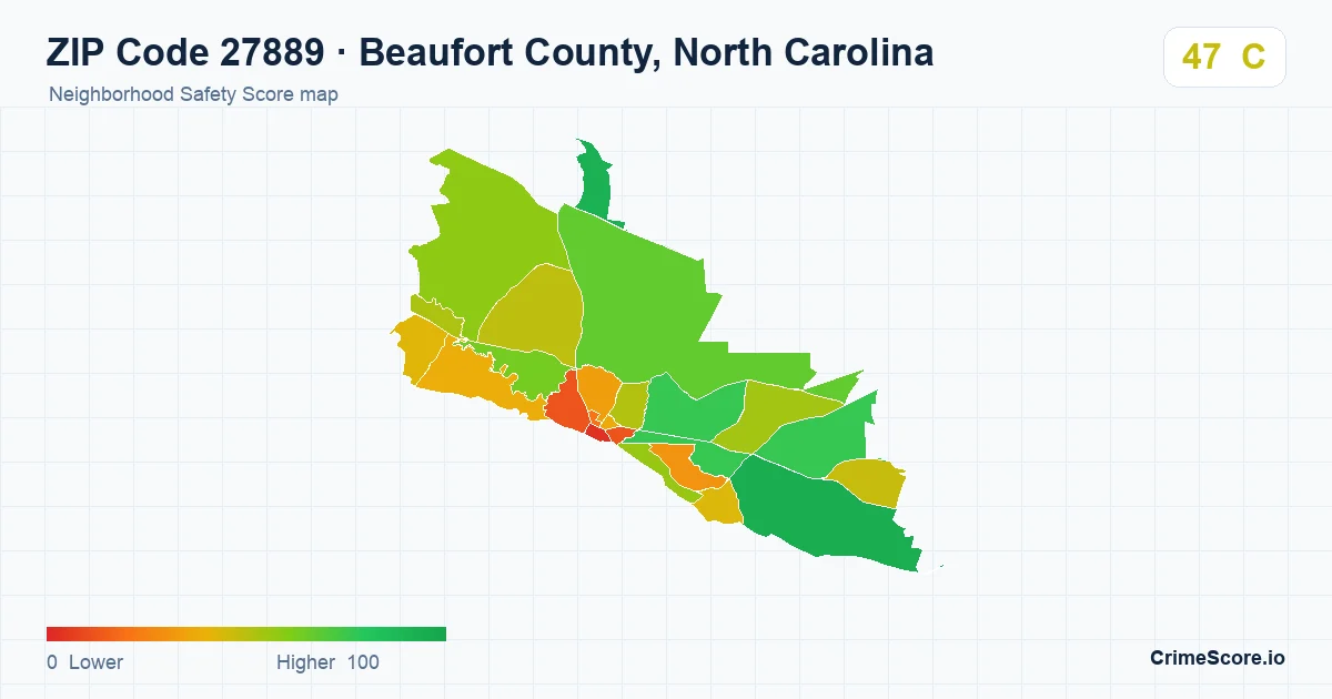 ZIP Code 27889 in Beaufort County, North Carolina neighborhood Safety Score map