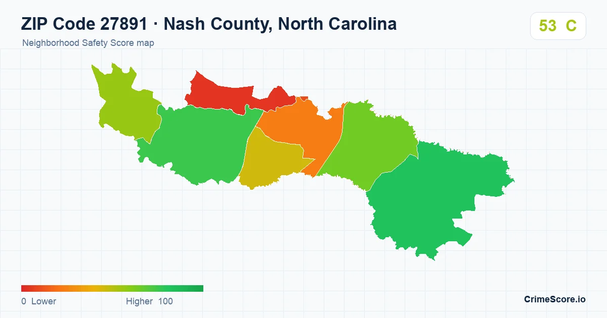 ZIP Code 27891 in Nash County, North Carolina neighborhood Safety Score map