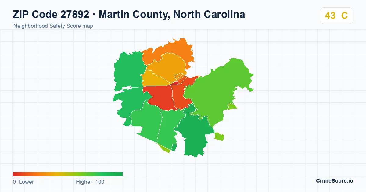ZIP Code 27892 in Martin County, North Carolina neighborhood Safety Score map