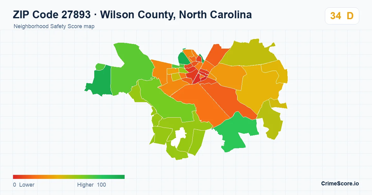 ZIP Code 27893 in Wilson County, North Carolina neighborhood Safety Score map