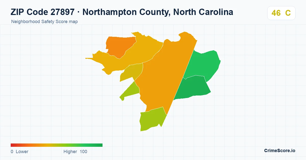 ZIP Code 27897 in Northampton County, North Carolina neighborhood Safety Score map