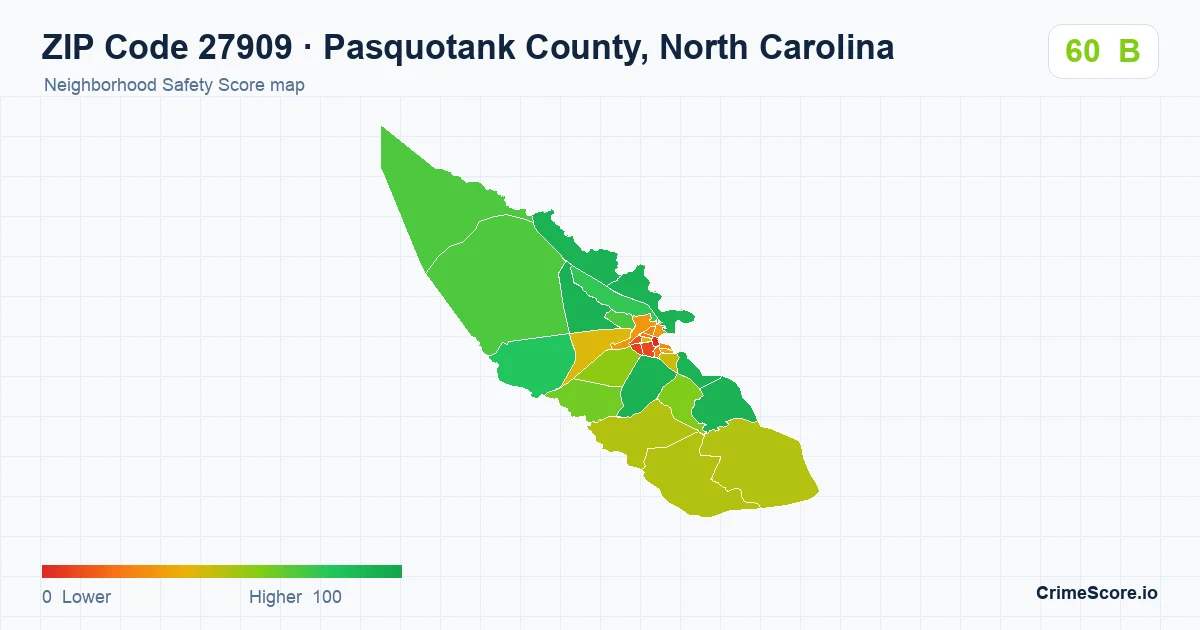 ZIP Code 27909 in Pasquotank County, North Carolina neighborhood Safety Score map