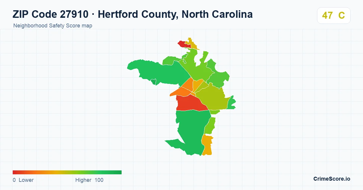 ZIP Code 27910 in Hertford County, North Carolina neighborhood Safety Score map