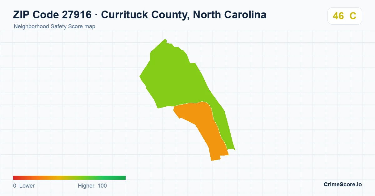 ZIP Code 27916 in Currituck County, North Carolina neighborhood Safety Score map