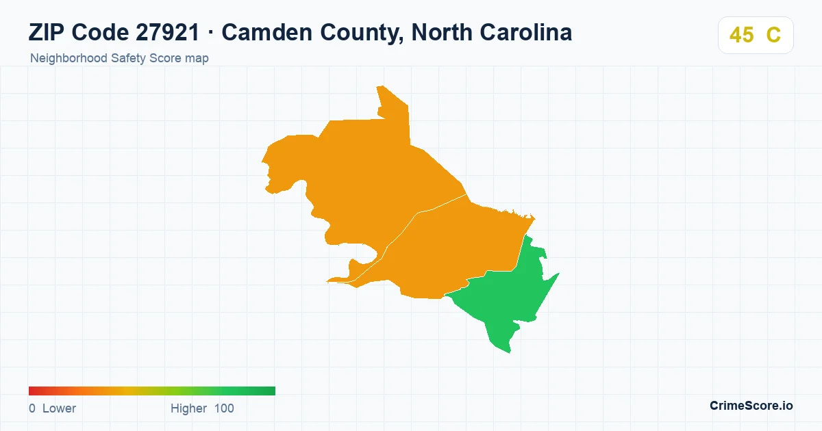 ZIP Code 27921 in Camden County, North Carolina neighborhood Safety Score map