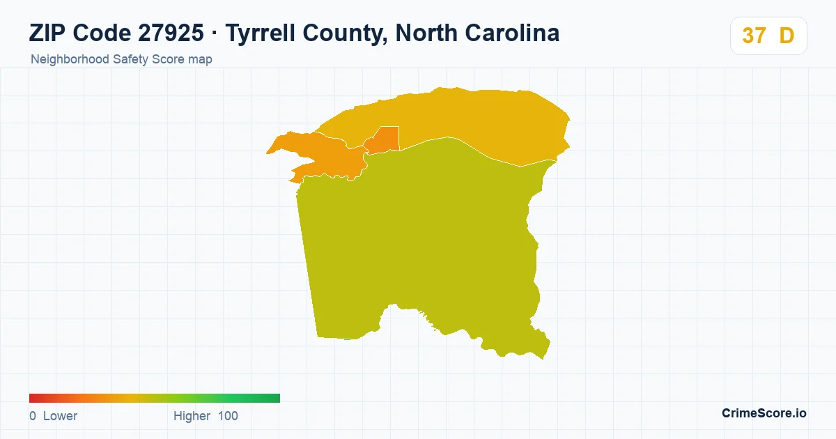 ZIP Code 27925 in Tyrrell County, North Carolina neighborhood Safety Score map