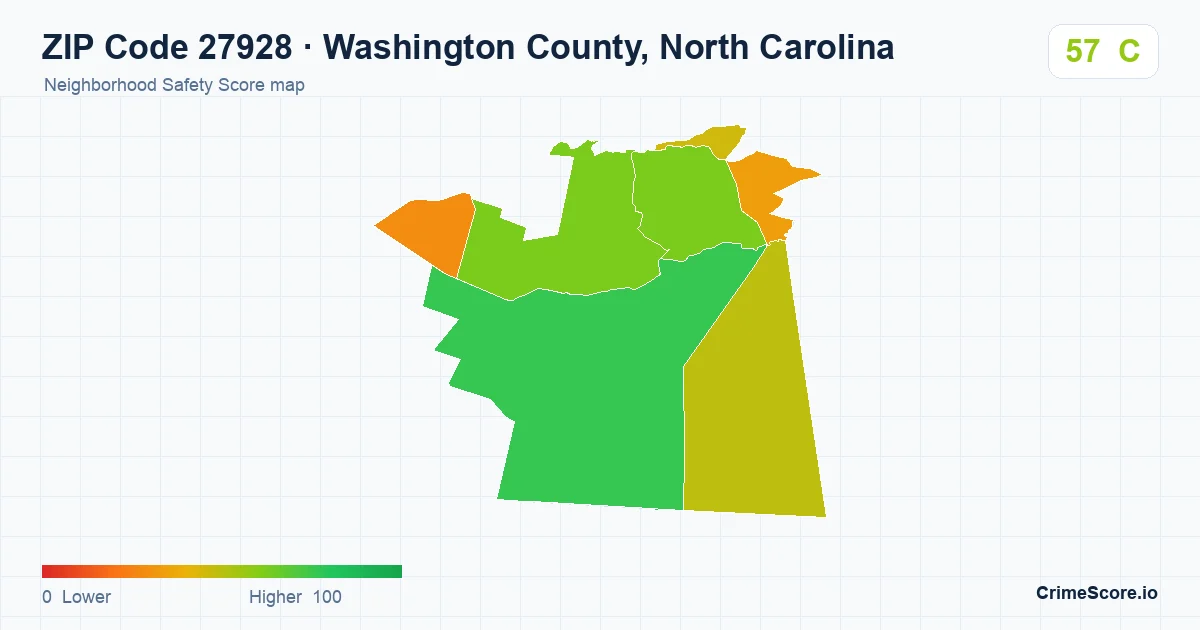 ZIP Code 27928 in Washington County, North Carolina neighborhood Safety Score map