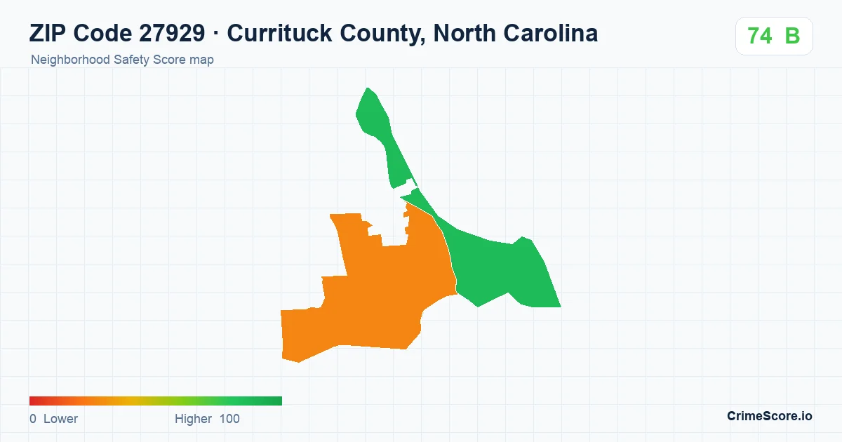 ZIP Code 27929 in Currituck County, North Carolina neighborhood Safety Score map