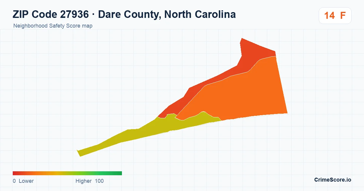 ZIP Code 27936 in Dare County, North Carolina neighborhood Safety Score map