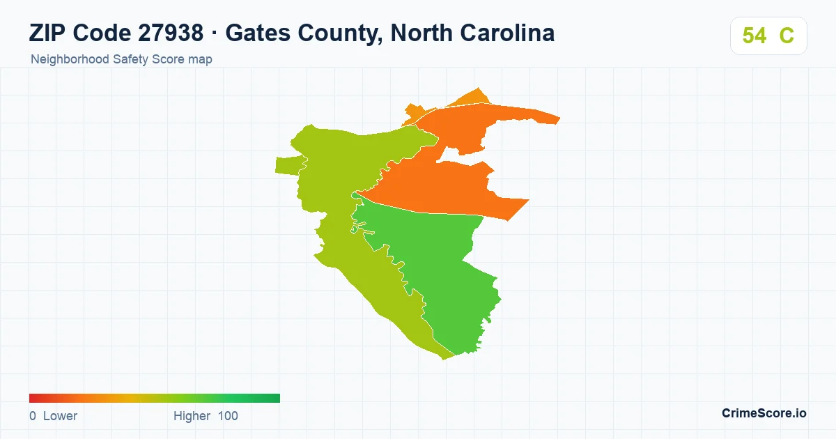 ZIP Code 27938 in Gates County, North Carolina neighborhood Safety Score map