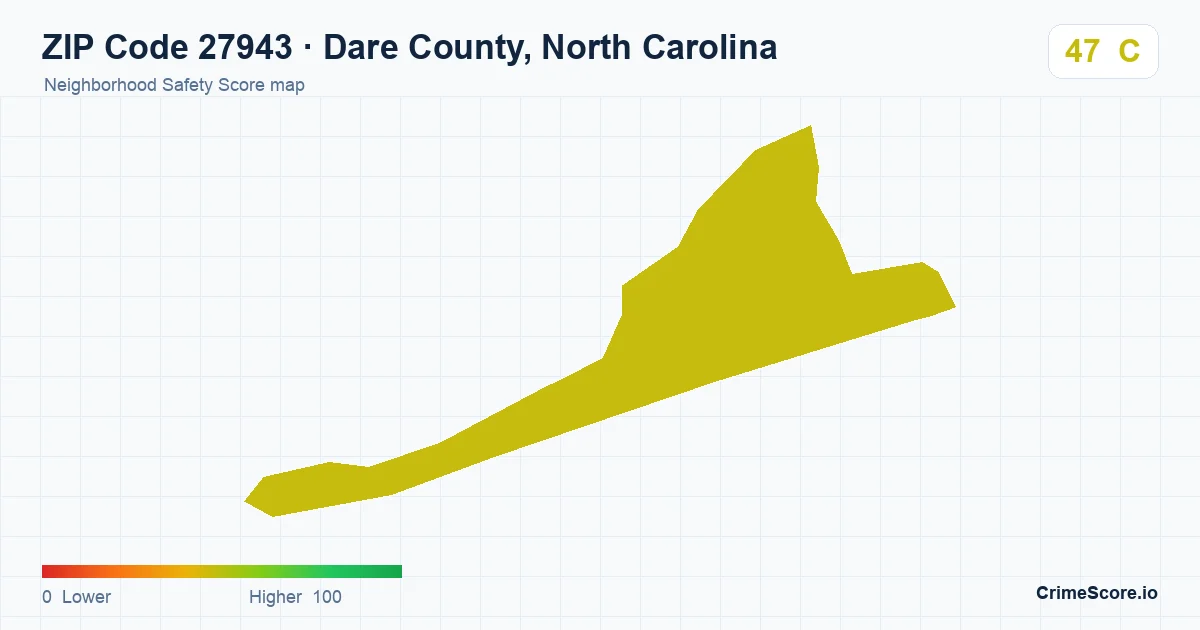 ZIP Code 27943 in Dare County, North Carolina neighborhood Safety Score map