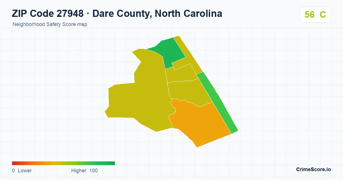 ZIP Code 27948 in Dare County, North Carolina neighborhood Safety Score map