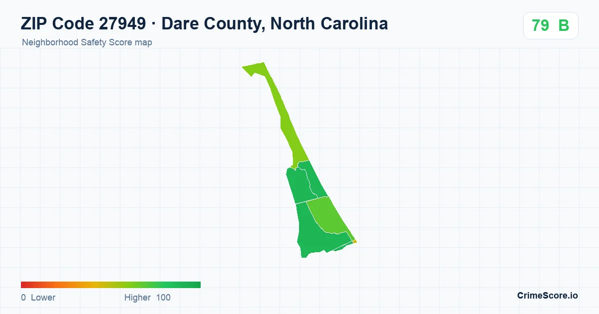 ZIP Code 27949 in Dare County, North Carolina neighborhood Safety Score map