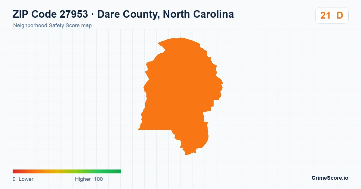 ZIP Code 27953 in Dare County, North Carolina neighborhood Safety Score map