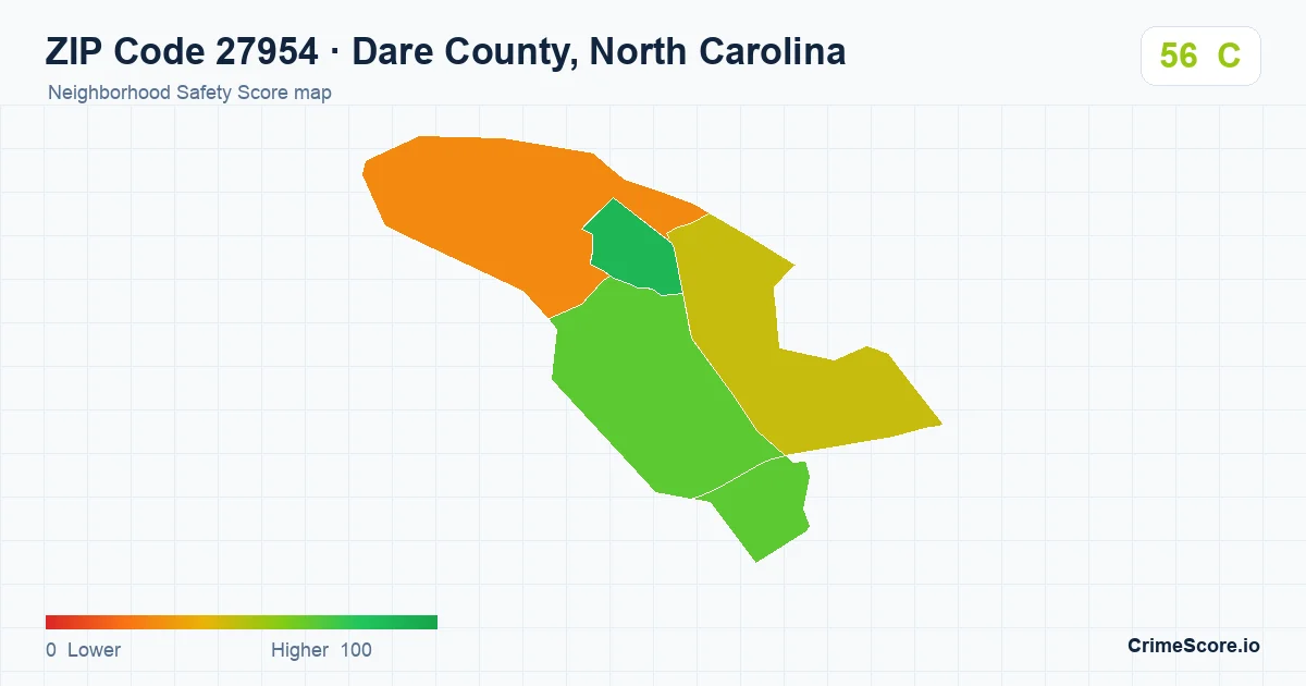 ZIP Code 27954 in Dare County, North Carolina neighborhood Safety Score map