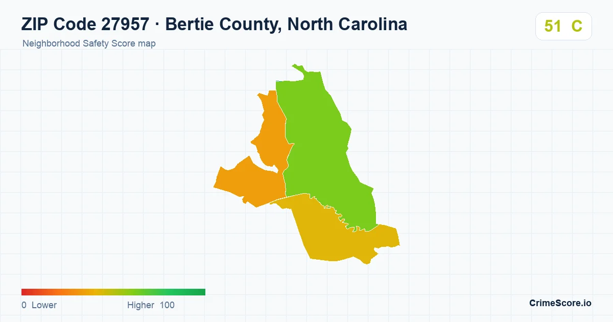 ZIP Code 27957 in Bertie County, North Carolina neighborhood Safety Score map