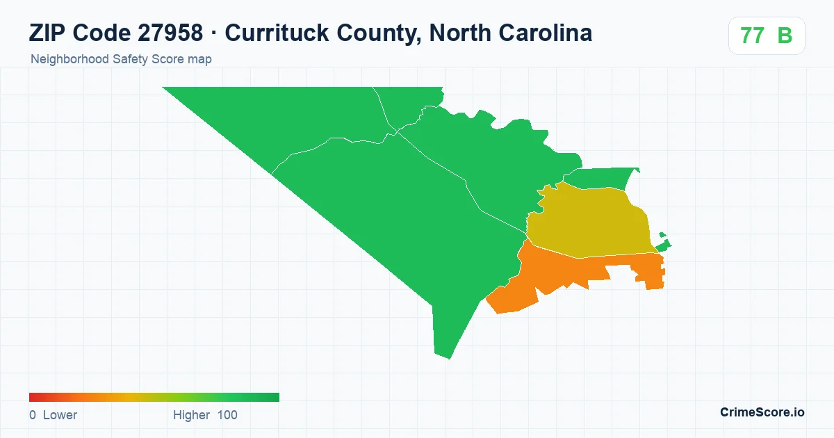 ZIP Code 27958 in Currituck County, North Carolina neighborhood Safety Score map