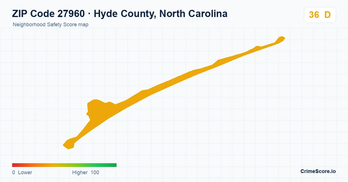 ZIP Code 27960 in Hyde County, North Carolina neighborhood Safety Score map