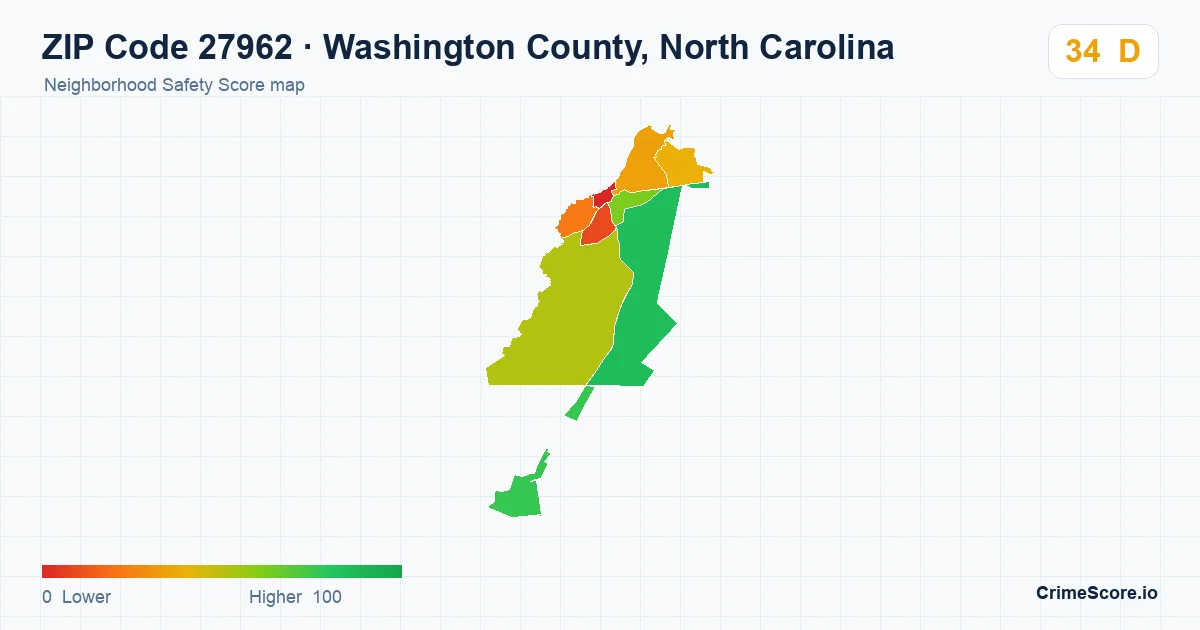 ZIP Code 27962 in Washington County, North Carolina neighborhood Safety Score map