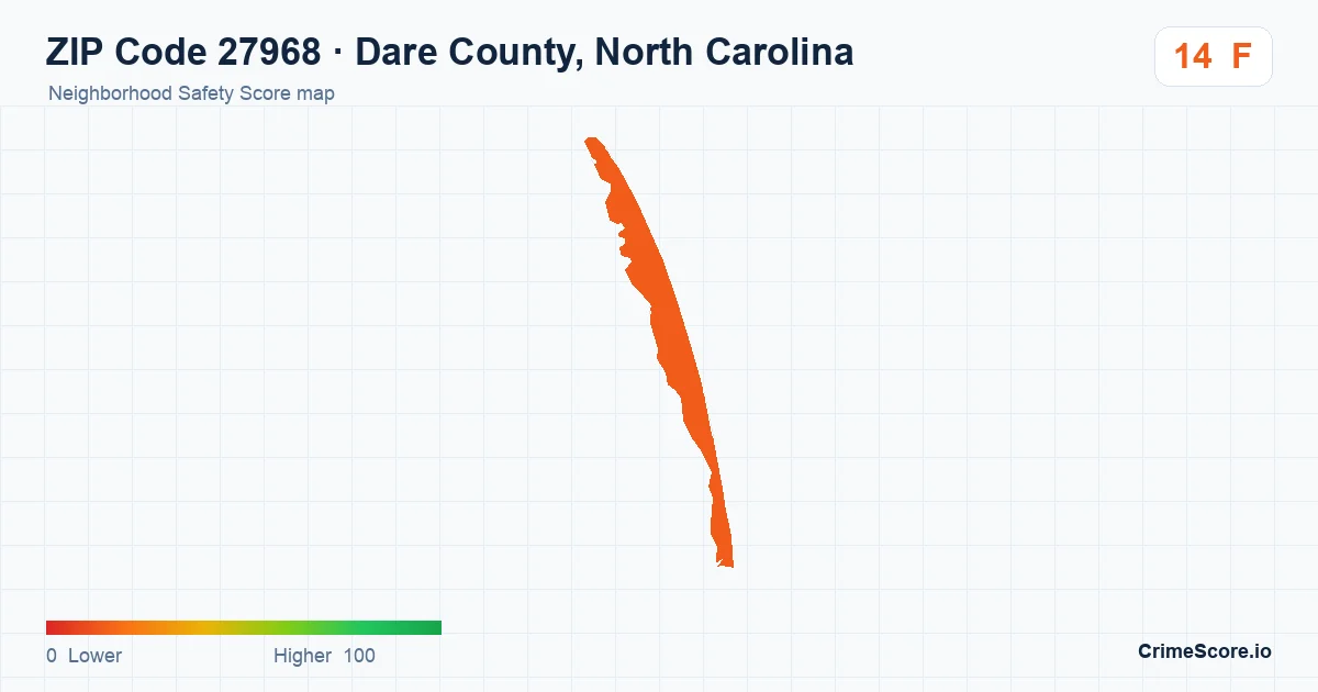 ZIP Code 27968 in Dare County, North Carolina neighborhood Safety Score map