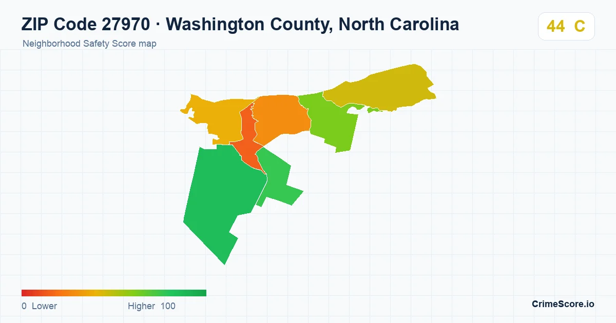 ZIP Code 27970 in Washington County, North Carolina neighborhood Safety Score map