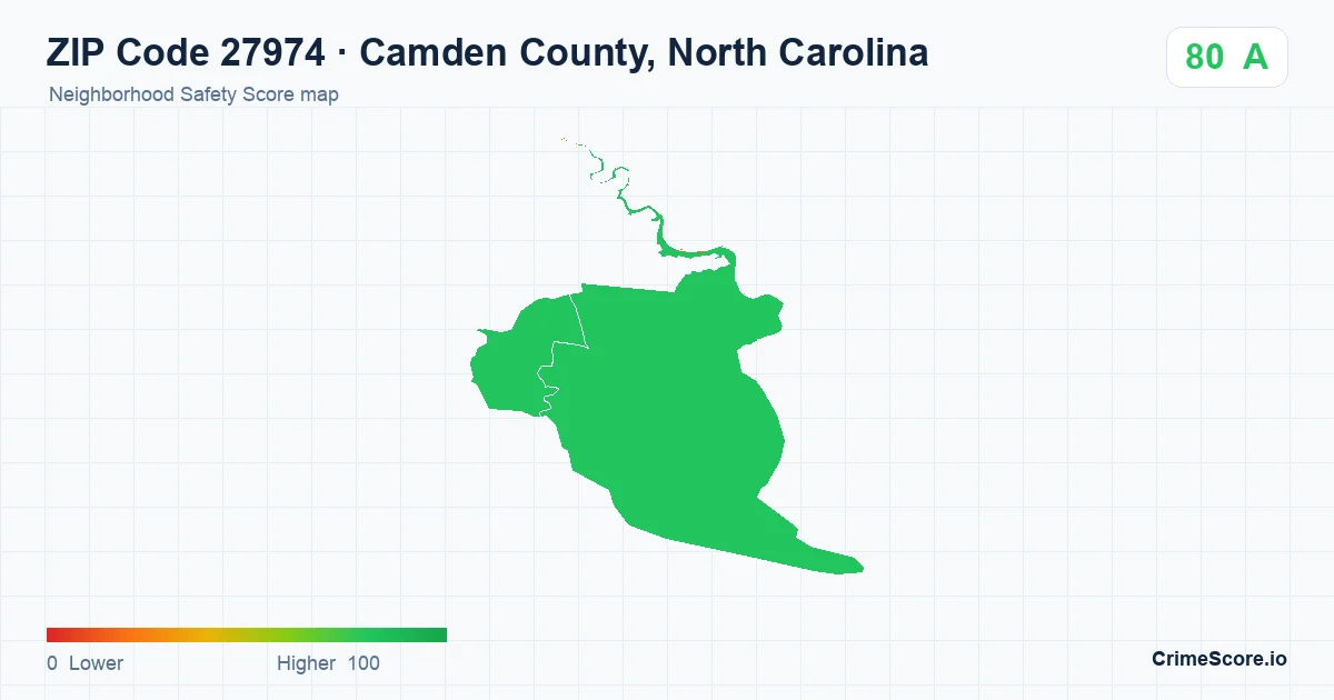 ZIP Code 27974 in Camden County, North Carolina neighborhood Safety Score map