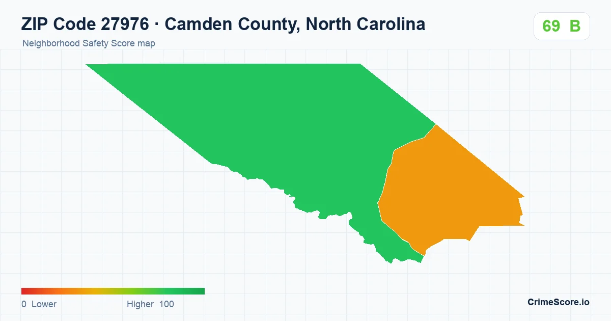 ZIP Code 27976 in Camden County, North Carolina neighborhood Safety Score map