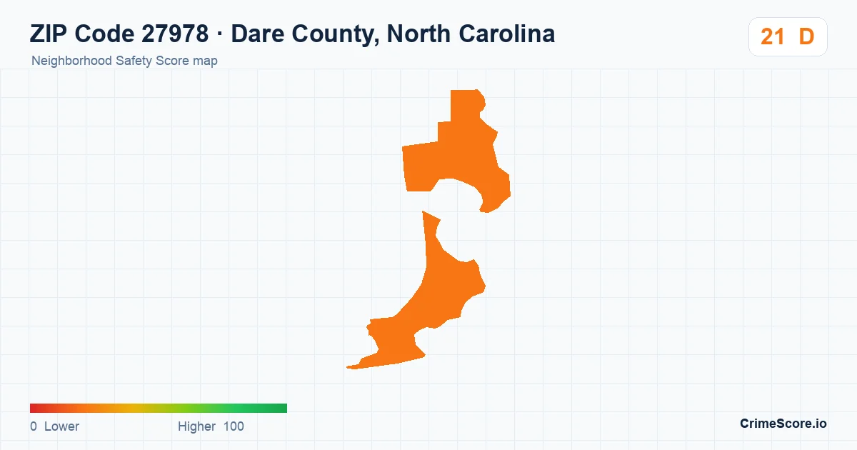 ZIP Code 27978 in Dare County, North Carolina neighborhood Safety Score map