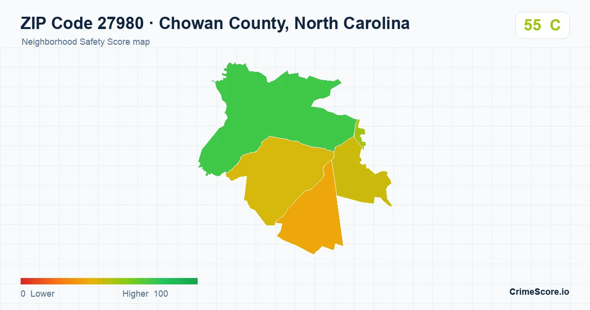 ZIP Code 27980 in Chowan County, North Carolina neighborhood Safety Score map