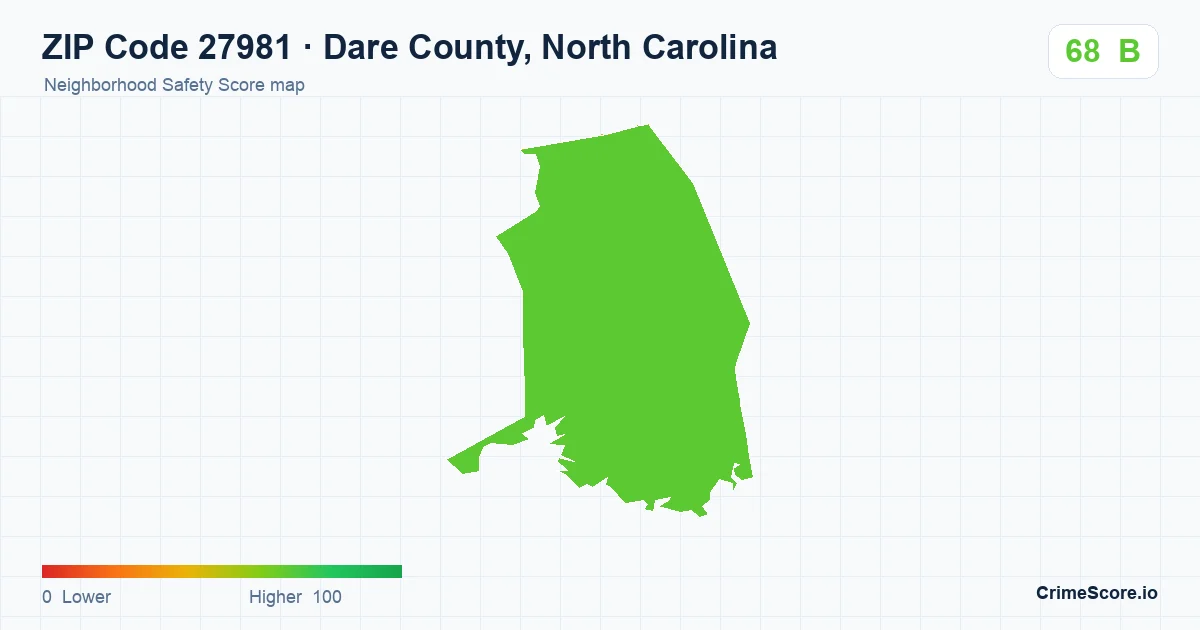 ZIP Code 27981 in Dare County, North Carolina neighborhood Safety Score map