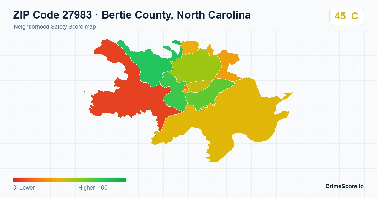 ZIP Code 27983 in Bertie County, North Carolina neighborhood Safety Score map