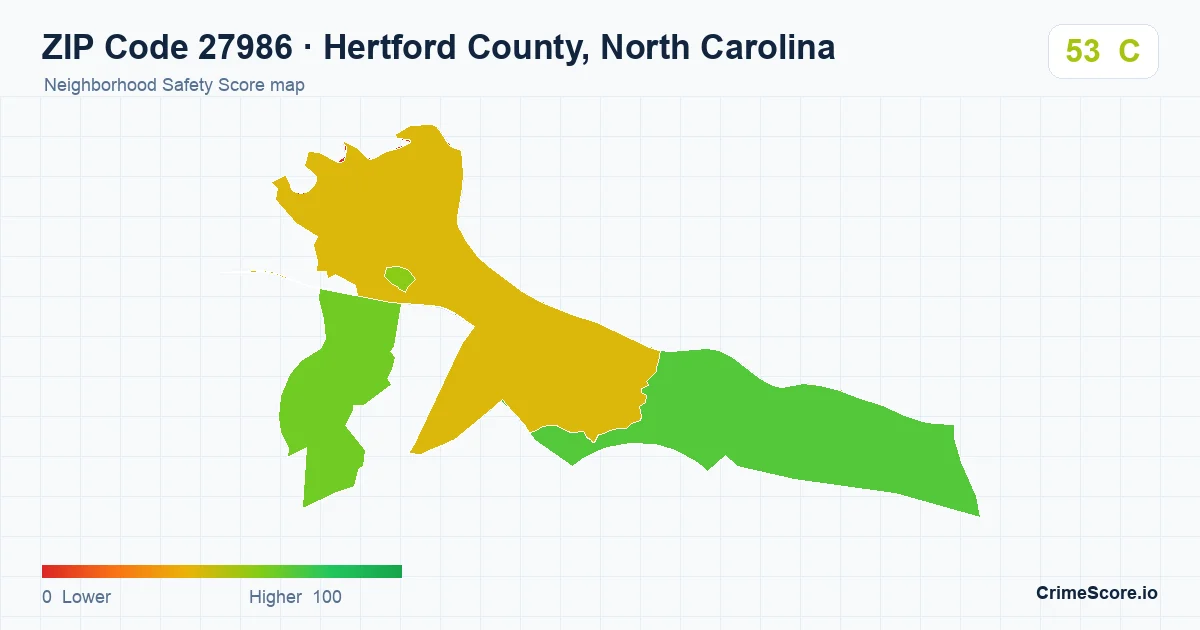 ZIP Code 27986 in Hertford County, North Carolina neighborhood Safety Score map