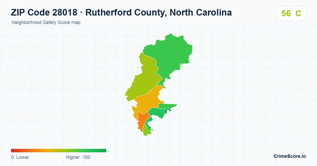 ZIP Code 28018 in Rutherford County, North Carolina neighborhood Safety Score map