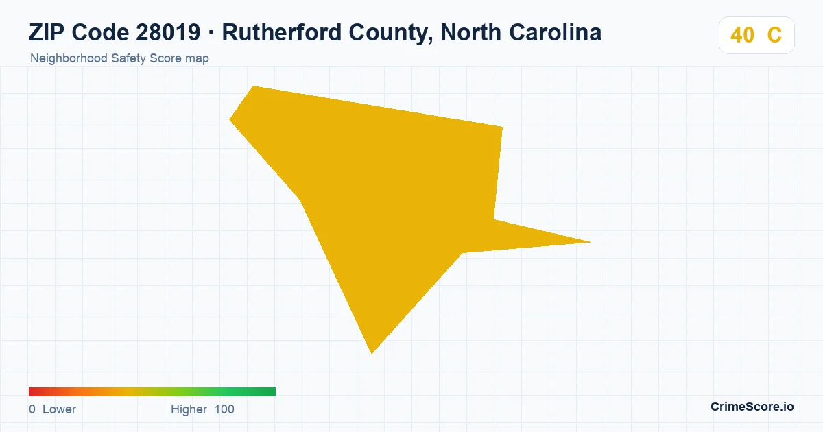ZIP Code 28019 in Rutherford County, North Carolina neighborhood Safety Score map