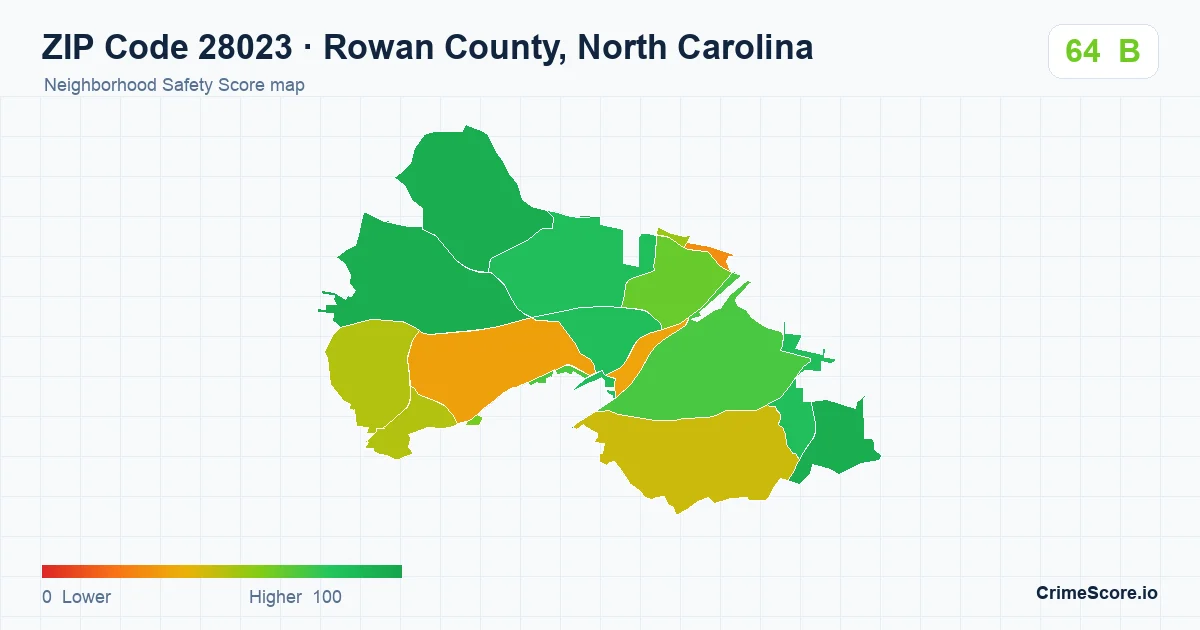 ZIP Code 28023 in Rowan County, North Carolina neighborhood Safety Score map