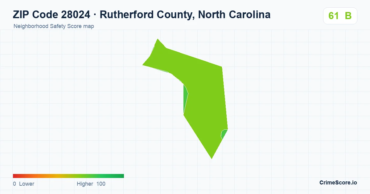 ZIP Code 28024 in Rutherford County, North Carolina neighborhood Safety Score map