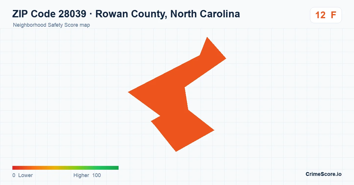 ZIP Code 28039 in Rowan County, North Carolina neighborhood Safety Score map
