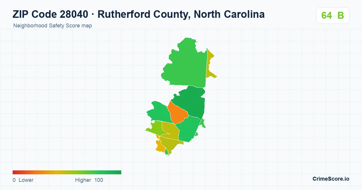 ZIP Code 28040 in Rutherford County, North Carolina neighborhood Safety Score map