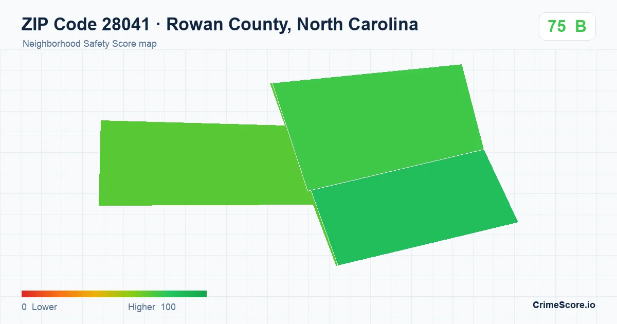 ZIP Code 28041 in Rowan County, North Carolina neighborhood Safety Score map