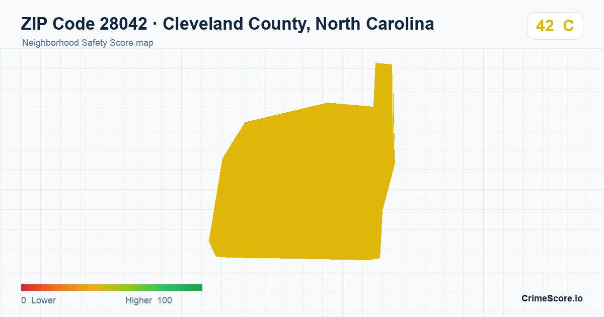 ZIP Code 28042 in Cleveland County, North Carolina neighborhood Safety Score map