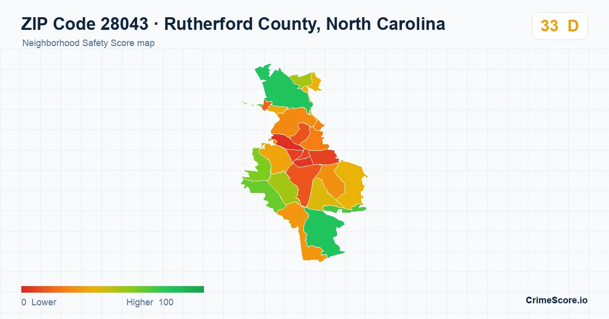 ZIP Code 28043 in Rutherford County, North Carolina neighborhood Safety Score map