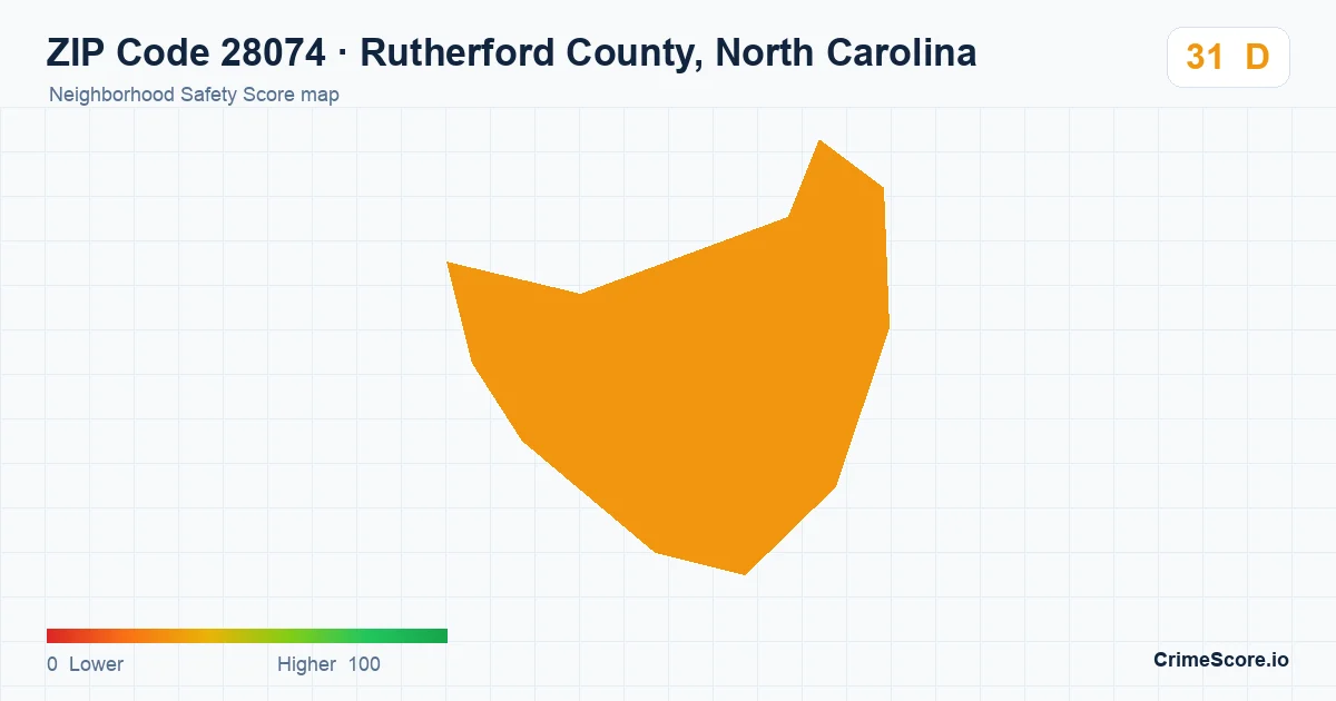 ZIP Code 28074 in Rutherford County, North Carolina neighborhood Safety Score map