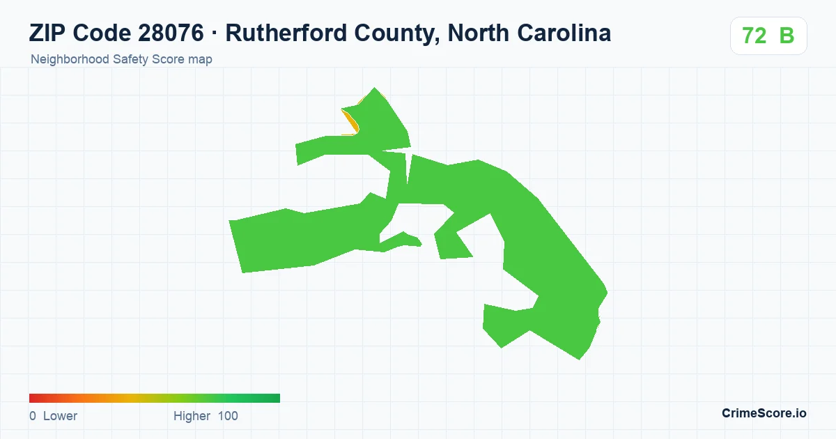 ZIP Code 28076 in Rutherford County, North Carolina neighborhood Safety Score map