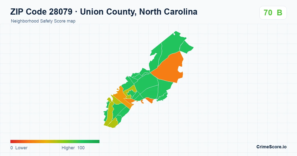 ZIP Code 28079 in Union County, North Carolina neighborhood Safety Score map