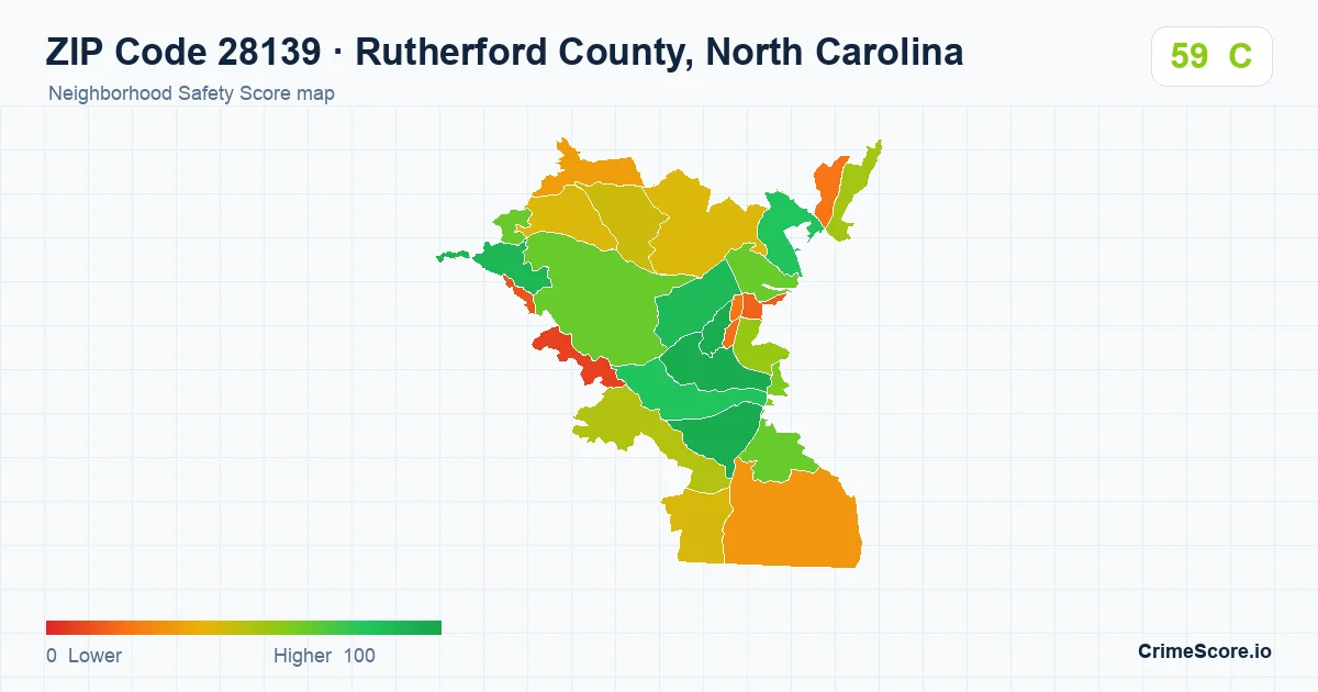 ZIP Code 28139 in Rutherford County, North Carolina neighborhood Safety Score map